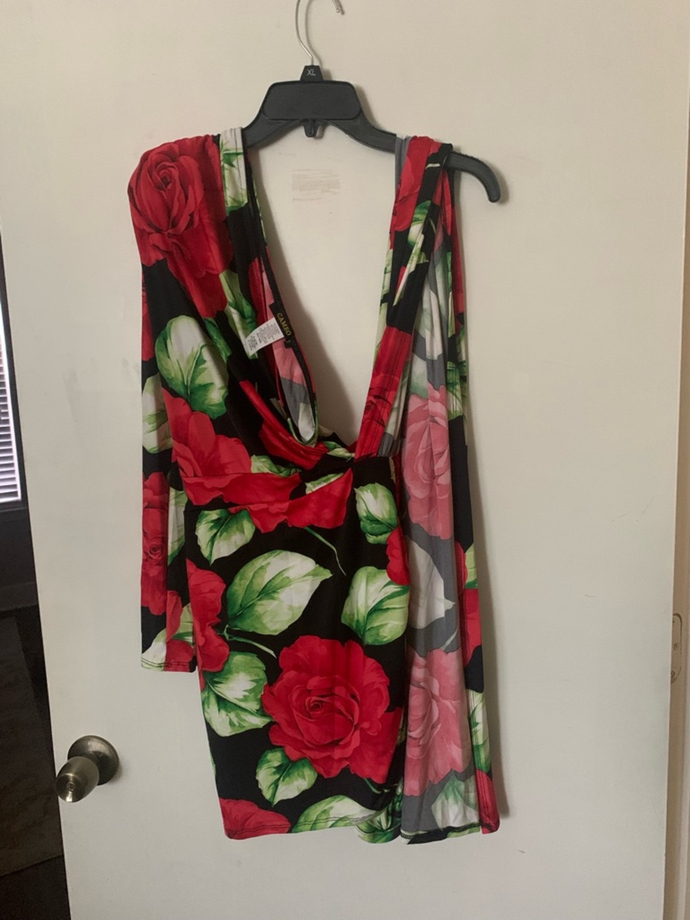 cameo Black One-Shoulder Floral Dress with Red & Green Print - Picture 4 of 5